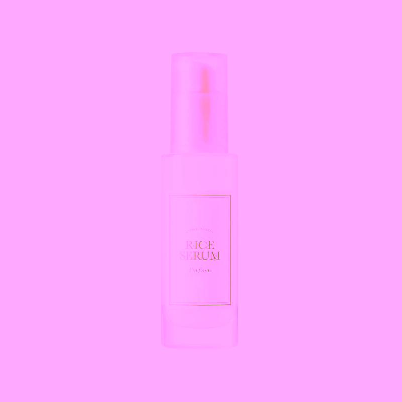 Rice Serum bottle with pump dispenser on a white background; label reads 'RICE SERUM'.