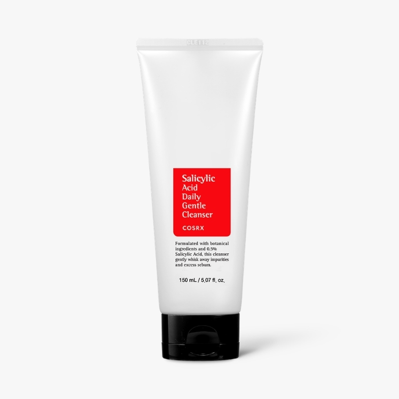 Cosrx Salicylic Acid Daily Gentle Cleanser tube with red label and black cap on a white background