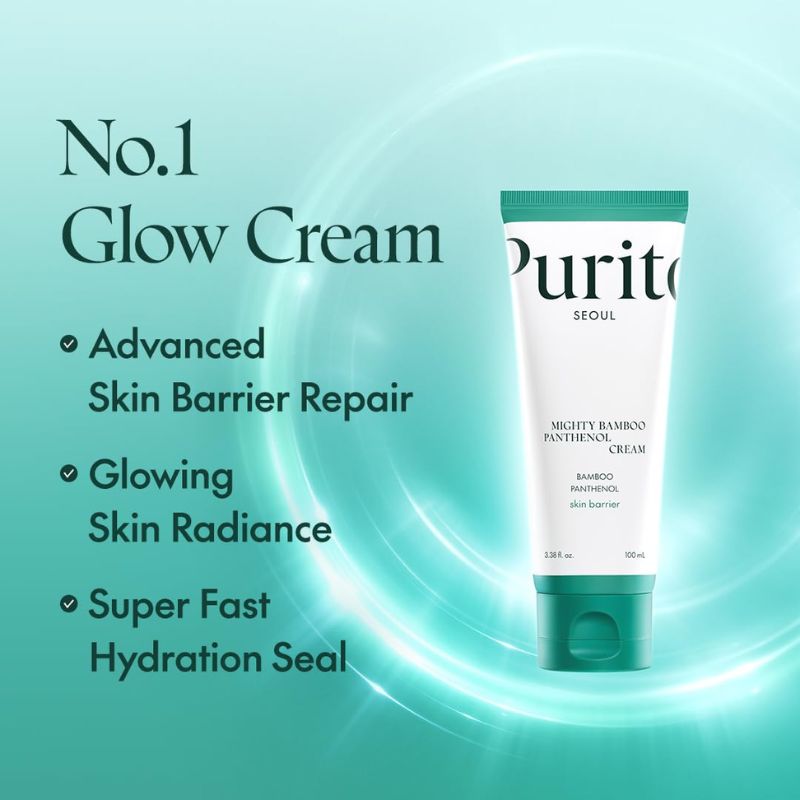PURITO Mighty Bamboo Panthenol Cream, Glow Cream, Skin Barrier Repair, for All Skin Types, Daily Face Moisturizer, Glass skin, Vegan & Cruelty-Free, Korean Skin Care 3.38fl.oz / 100ml
