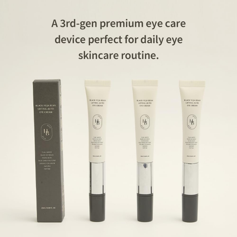 HEVEBLUE Black Yuja Bean Lifting Auto Eye Cream Sensitive Skin, Vegan, Hypoallergenic, Korean Skincare, Wrinkle Care Device, Vibration Face Massage, Anti Aging, Collagen, Vibrating