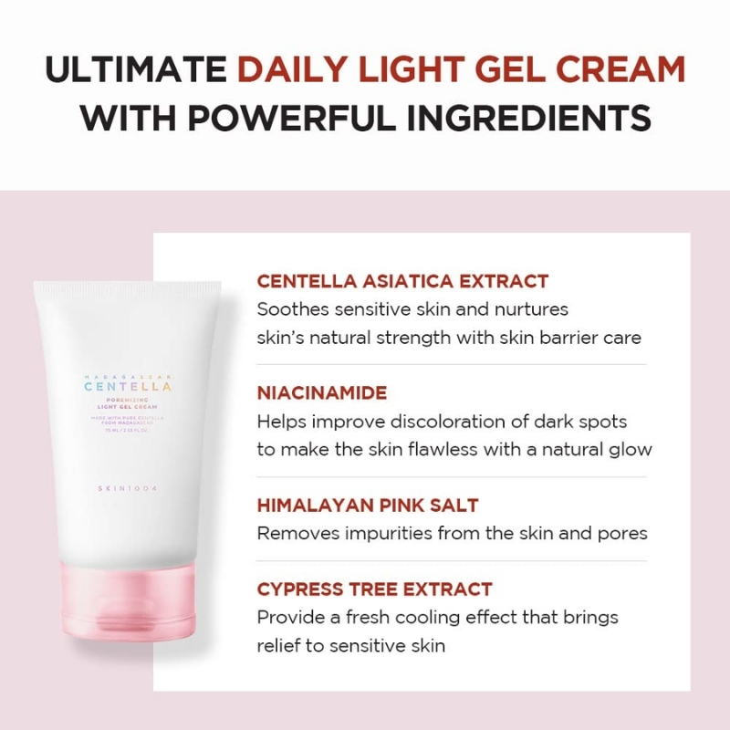 SKIN1004 Madagascar Centella Poremizing Light Gel Cream 2.53 fl.oz (75ml) | Tightens Pores | Soothes Irritated Skin