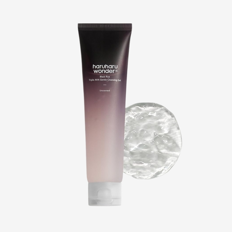 HARUHARU wonder Black Rice Triple AHA Gentle Cleansing Gel 3.38 fl oz, Hydrating Cleansing gel, Gentle exfoliating, Vegan