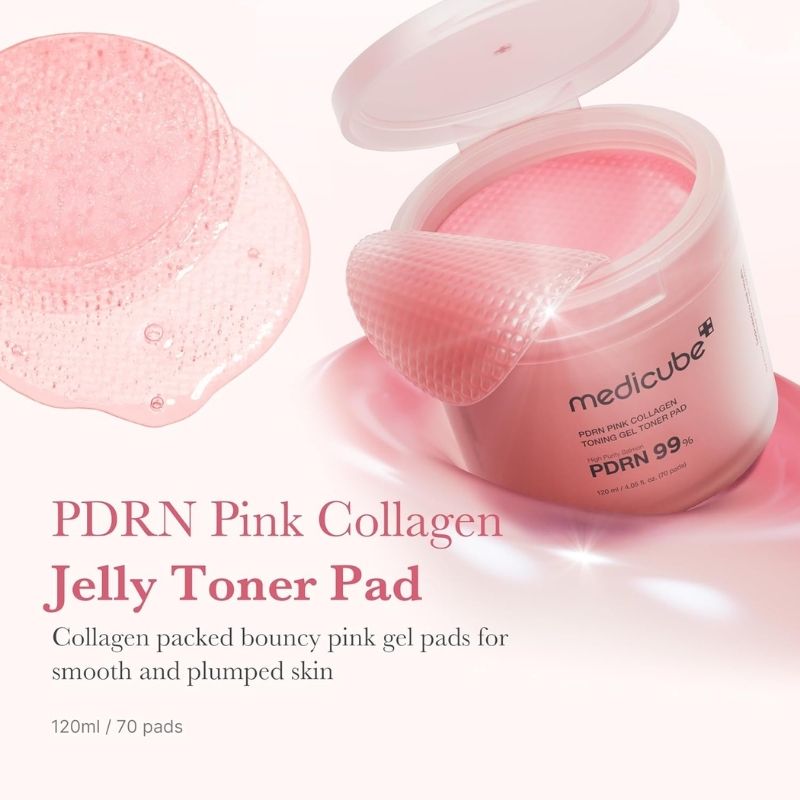 medicube Salmon DNA PDRN Pink Collagen Jelly Pad Korean Gel Toner Pads with Niacinamide, Madecassoside, Retinol Soothing, Radiance&Uneven Skin Tone Korean Skin Care 70Pads
