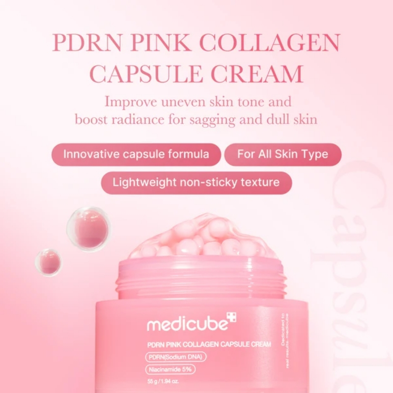 medicube Salmon DNA PDRN Pink Collagen Capsule Cream, Face Moisturizer | Lightweight Moisturizing Cream | PDRN, Niacinamide for Uneven Skin Tone, Glow hydration | Korean Skin Care