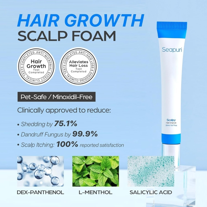 seapuri Scalpy Hair Growth Serum for Hair Loss & Thinning | Mothers Day Gifts for Mom | Scalp Massager Treatment w/Salicylic Acid, Menthol, Dexpanthenol | Non-Greasy, Lightweight | Exfoliate Dandruff