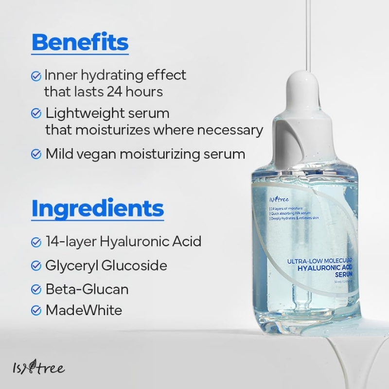 ISNTREE Ultra-Low Molecular Hyaluronic Acid Serum 50ml | Vegan Korean Skincare | 14-Complex Hyaluronic Acid | Deep Hydration | Lightweight & Fast-Absorbing