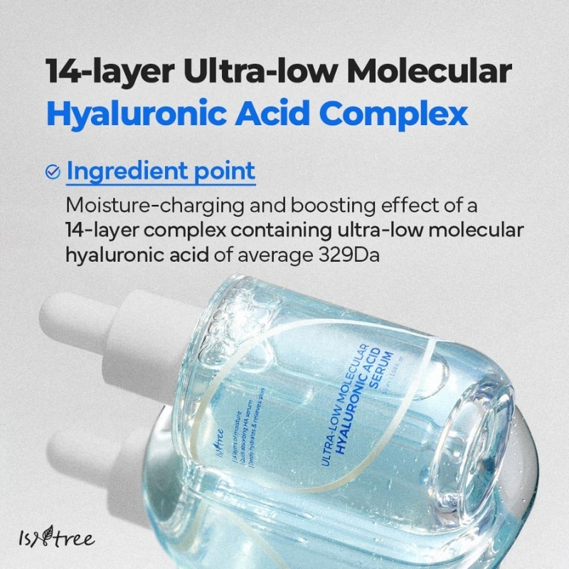 ISNTREE Ultra-Low Molecular Hyaluronic Acid Serum 50ml | Vegan Korean Skincare | 14-Complex Hyaluronic Acid | Deep Hydration | Lightweight & Fast-Absorbing