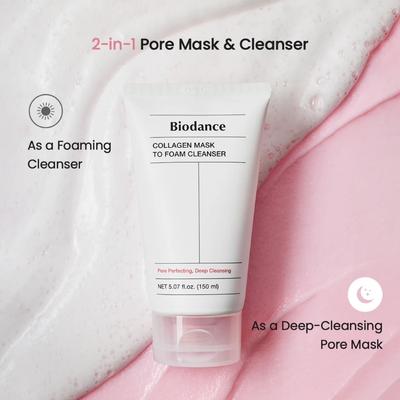 BIODANCE Collagen Mask To Foam Cleanser, Face Wash for Women, 2-in-1 Pore Mask and Hydrating Foaming Facial Cleanser for Sensitive Skin, Oily Skin 150ml