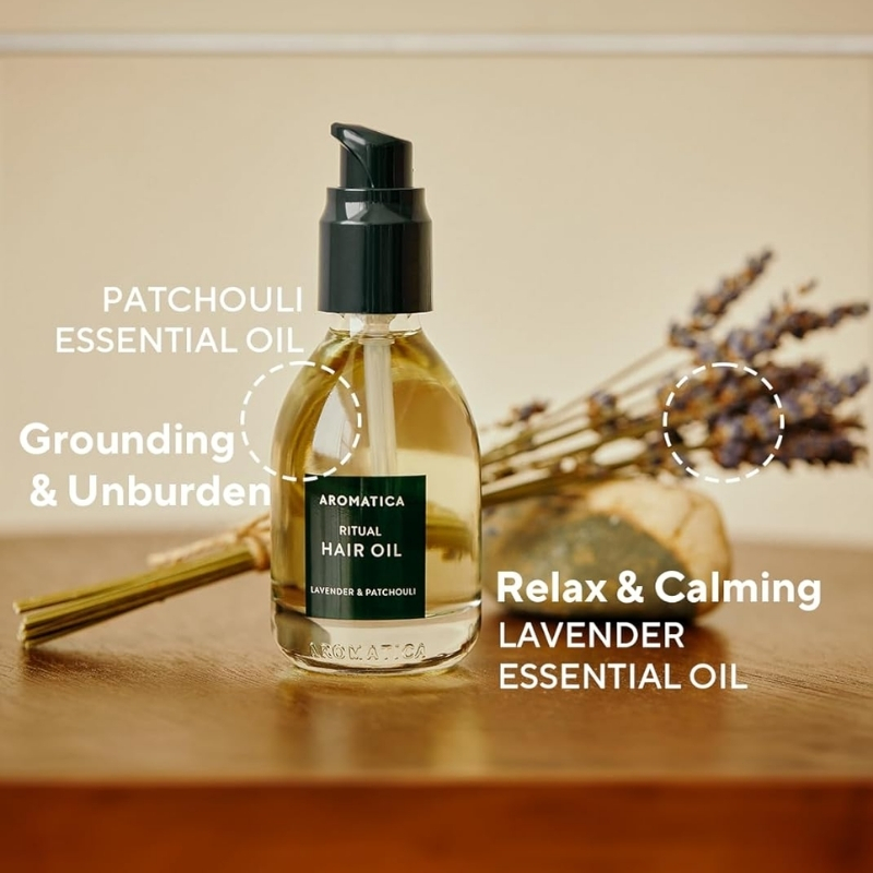 AROMATICA Ritual Lavender & Patchouli Hair Oil - Adds Shine and Smooths Split Ends - Blow Out Hair Serum for Damaged & Frizzy Hair - Nourishing for Dry Curly Hair - Silicone-Free 50ml, justcosmetics.cy, koreancosmetics cyprus