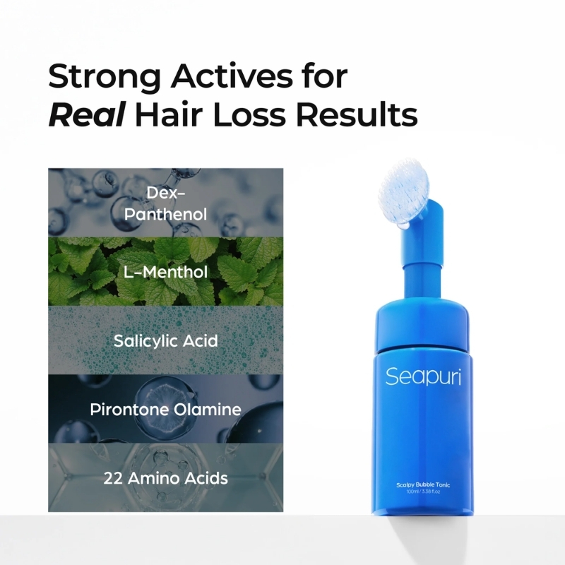 Seapuri Leave-In Exfoliating Scalp Treatment - Detox Bubble Tonic for Dry & Itchy Scalp, Removes Flakes, Sebum & Buildup, Salicylic Acid & Menthol, Korean Hair Care