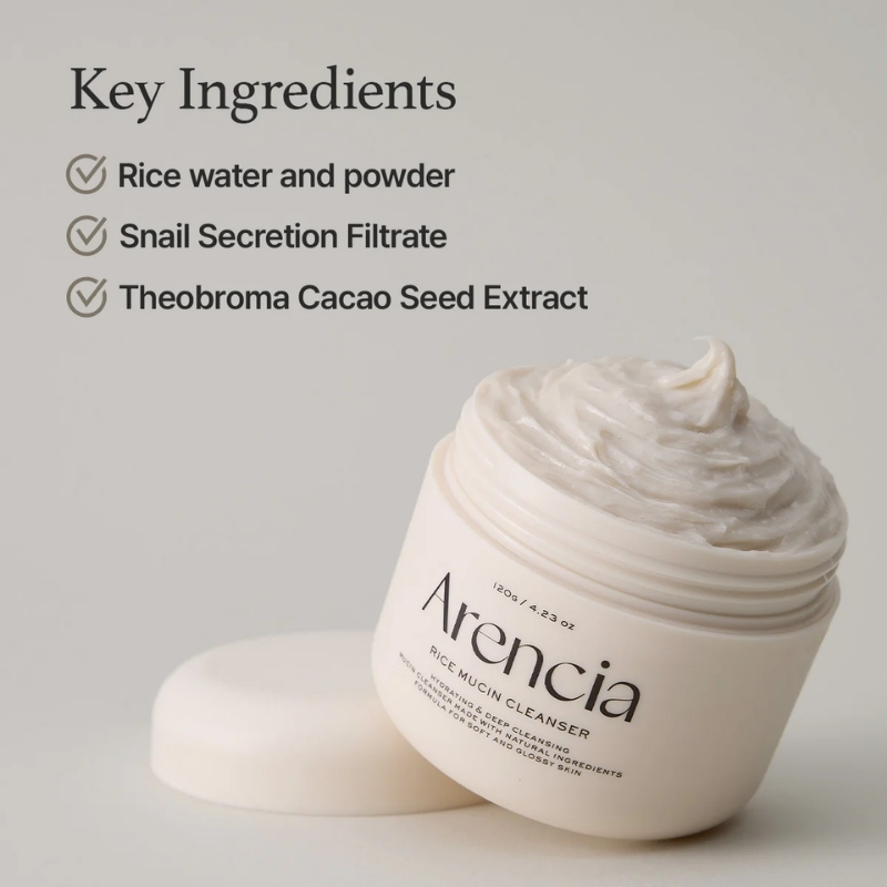 ARENCIA Korean Rice Mochi Face Cleanser - Face Wash, Gentle Scrub All in One for Deep Cleansing, Moisturizing, Pore Minimizing, Acne-Prone Skin, Removing Blackhead with Rice Water & Green Tea
