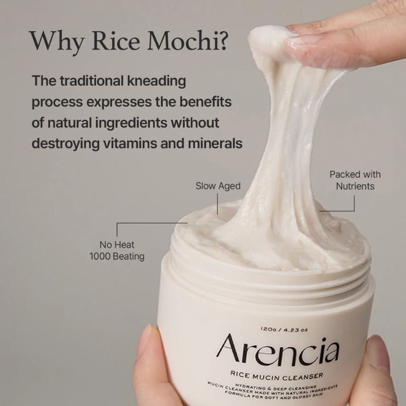 ARENCIA Korean Rice Mochi Face Cleanser - Face Wash, Gentle Scrub All in One for Deep Cleansing, Moisturizing, Pore Minimizing, Acne-Prone Skin, Removing Blackhead with Rice Water & Green Tea