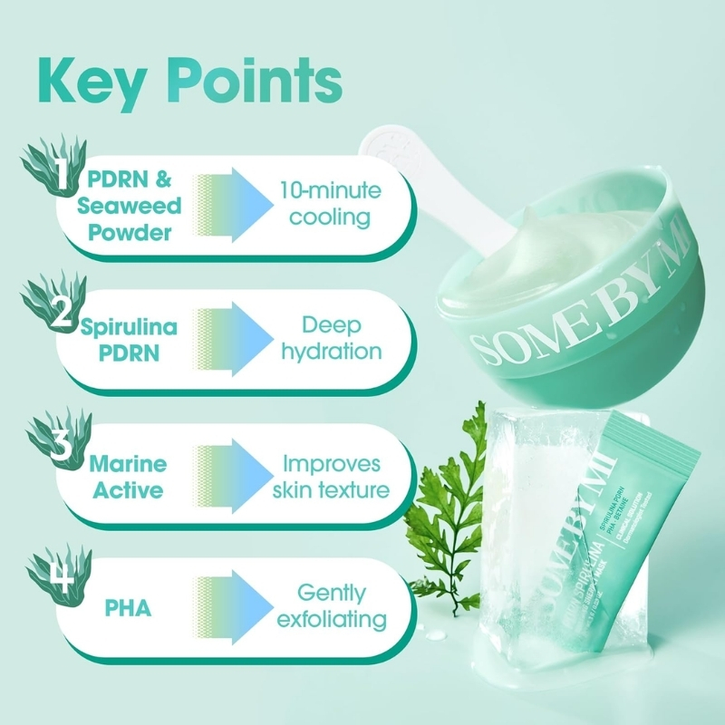 SOME BY MI PDRN Spirulina Soothing Sherbet Mask – 10 Sticks – Korean Vegan Wash-Off Face Mask that Cools by 10.9°C in 10 Minutes – Revitalizes Skin with Spirulina, Seaweed & PHA – Korean Skin Care