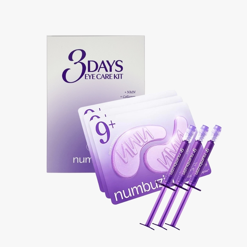 Box labeled '3 Days Eye Care Kit' with purple sachets and three purple syringes, suggesting an eye care treatment kit.