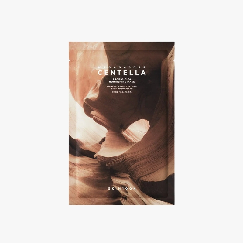 Madagascar Centella Nourishing Mask sachet with earthy canyon design on a light background