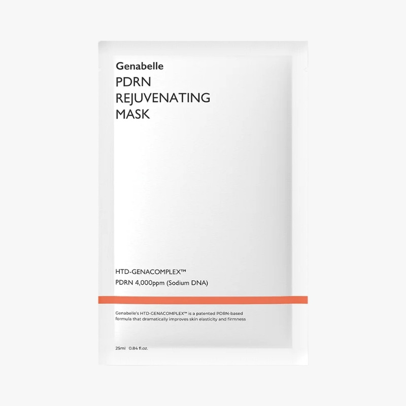 White sachet packaging for Genabelle PDRN Rejuvenating Mask with an orange stripe and minimal black text at top left.